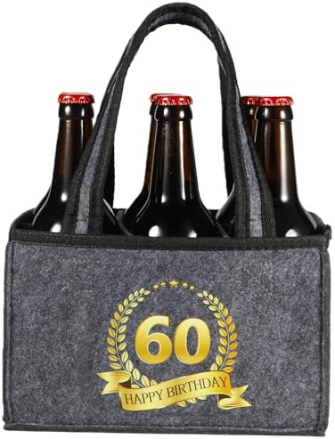 KHstylehoo 60th Birthday Gifts Bottle Carrier Bag for Men – 6 Bottles | Funny Beer Gift for Men, Personalised Birthdays and Christmas Presents for Men, Him, Reusable Wine, Champagne Bag