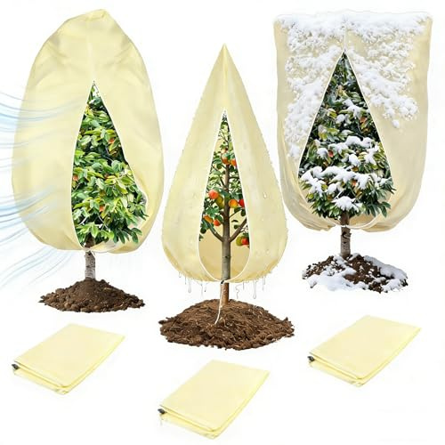 AEMCHDM 3 Piezas Funda para Plantas, 100 * 80 cm Protector Plantas Invierno, Manta Termica Plantas Protector Anti Heladas con Cremallera,Transpirable para Palmeras, Olivo