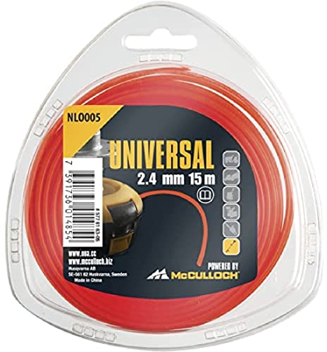 Fil de coupe Universal NLO005 : Fil de rechange pour débroussailleuse, longueur 15 m, fil Ø 2,4 mm, nylon résistant à la déchirure, accessoire d’origine McCulloch (n° art. 00057-76.163.05)