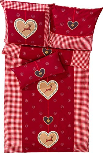 Kaeppel Bettwäsche Feinbiber rot Größe 1x 200x220 cm + 2X 80x80 cm