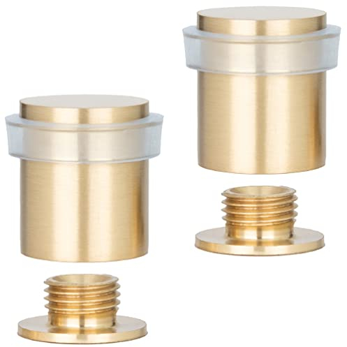 EVI Herrajes | 2er SET - Türstopper aus Messing Boden - Messing Matt| Ø20x25mm | Gewindebasis | Transparenter Natursilikonkautschuk | inkl. Schraube + Klemmdübel | I-181