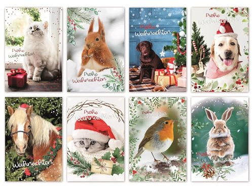 HRB Weihnachtskarten, 100 Stück mit Umschlag (Serie 1), Grußkarten für Weihnachten versehen mit Goldfolie, Postkartenformat von 11,5 x 17,5 cm, jede Karte ist einzeln eingeschweißt