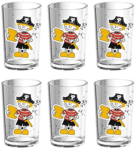 Emsa 6er Set PIRATES Kinderbecher, 0,2 L, Kunststoff, Eckig, Wiederverwendbar, 6 Stück