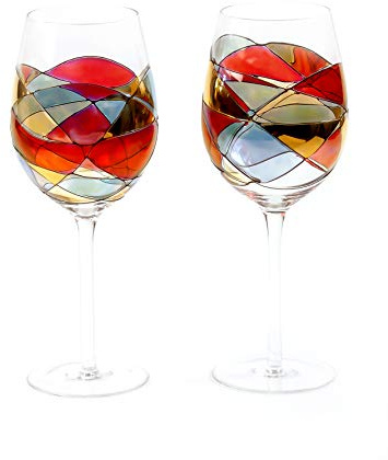 Antoni Barcelona Große Weingläser, 822 ml, Sagrada, handbemalt, mundgeblasen, einzigartige Geschenke, Geburtstage, Jubiläen, Hochzeiten, ungewöhnliche Glaswaren, Set, Kunstliebhaber (rot, 2 Stück)