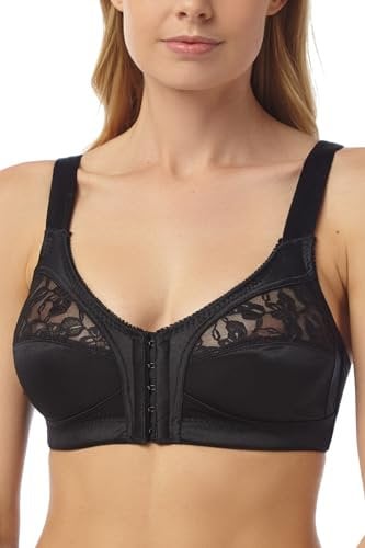 Marlon Womens Mandy Front Fastening Wirefree Satin & Lace Everyday Bra, Black, 40C