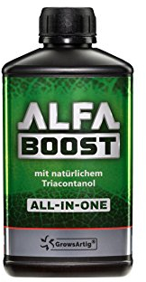 Growsartig ALFA Boost All-IN-ONE Pflanzen-Booster mit Triacontanol 0,5 Liter. Für Blüte, Wachstum und Bewurzelung. Steigert den Ertrag. Biozertifiziert.