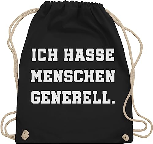 Turnbeutel Rucksack - Sprüche Statement mit Spruch - Ich hasse Menschen generell - Unisize - Schwarz - beutel+rucksack+mit+sprüchen sprueche misanthrop beutel sprüchen spruechen jeden rucksäcke