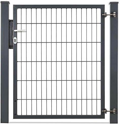 Doppelstabmattenzaun 868 und Flügeltor Viktor. Höhe 1,23m Pfosten mit Abdeckleiste 10 bis 60 m Anthrazit + Moosgrün (27,5m, Anthrazit Ral 7016)