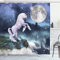 ABAKUHAUS Einhorn Duschvorhang, Rock bis Cliffs Bild, Stoffliches Gewebe Badezimmerdekorationsset mit Haken, 175 x 180 cm, Lila Blau