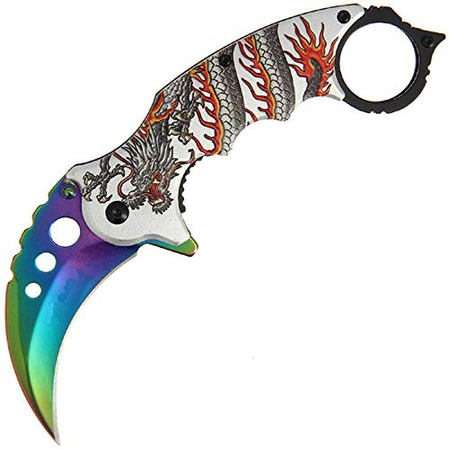 G8DS® Klappmesser Scharfes Outdoor Survival Taschenmesser | Kleines Einhand-Messer,Messer mit Mattschwarz Edelstahlklinge, für Arbeit Wandern Camping (Rainbow 207) (Dragon Karambit)