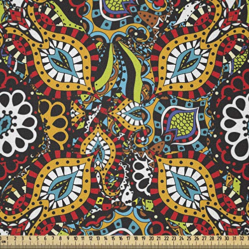 ABAKUHAUS traditionell Microfaser Stoff als Meterware, Asiatische Folklore, Deko Basteln Polsterstoff Textilien, 2M (230x200cm), Mehrfarbig