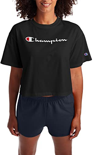 Champion The Cropped Tee T-Shirt, Nero, L Donna