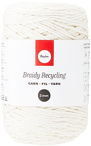 Rayher Braidy Recycling Garn, geflochten, 2 mm Ø, elfenbein, 250 g Knäuel, Lauflänge ca. 250 m, Strickgarn, Häkelgarn, Textilgarn, Bastelgarn, 42009104