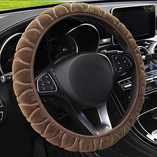 Lenkradabdeckung,Lenkradbezug,Lenkradschoner Universal Auto Lenkradhülle Plüsch Teleskop Lenkrad AbdeckungLenkradbezug für Auto Zubehör, 36-39cm (Braun)