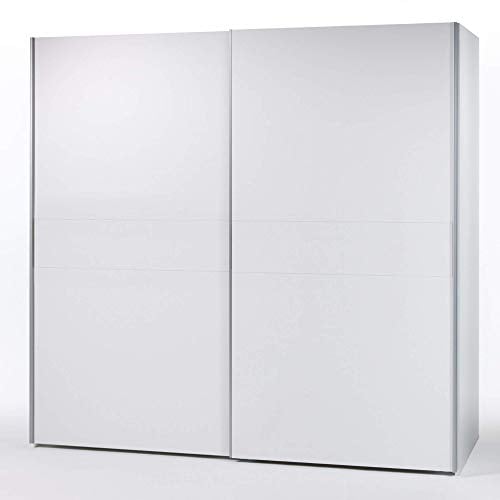 Stella Trading Eleganter Kleiderschrank mit viel Stauraum - Vielseitiger Schwebetürenschrank in Weiß, Bauchbinde Weiß - 215 x 210 x 58 cm (B/H/T)