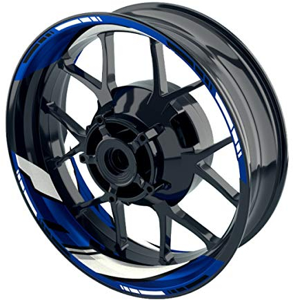 OneWheel Felgenaufkleber für Motorrad - Racing - passend für 17 Felgen/Vorder- und Hinterrad beidseitig | Zweiteiliger Aufkleber | Premium Felgenrandaufkleber - Design7 - komplettes Set (blau)