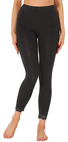 Merry Style Damen 7/8 Leggings mit Spitze MS10-342(Schwarz,XXL)