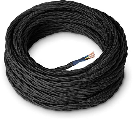 Amarcords - Cavo elettrico tessile colore NERO, trecciato, seta, 10 metri, con messa a terra 3x0,75mm - Filo rivestito in tessuto colorato vintage per lampade lampadari applique e abat jour.