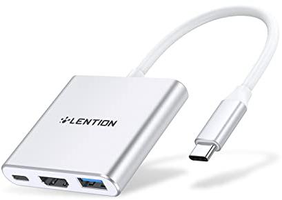 LENTION 3-in-1 USB-C Hub with Type C, USB 3.0, HDMI Compatible 2023-2016 MacBook Pro 13/14/15/16, New Mac Air/Surface, ChromeBook, More, Multiport Charging & Connecting Adapter - Silver (C14)
