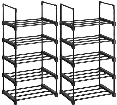 SONGMICS Estante Zapatero, Estante para Zapatos, Juego de 2, 5 Niveles, Metal, Apilable, Ahorra Espacio, Almacenaje Zapato, Multifuncional, para el Pasillo, Dormitorio, Sala de Estar, Negro LSA055B02