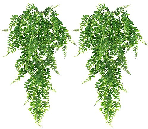 JPGhaha Hanging Artificial Plants Trailing Ferns 83cm 2 Pack Plastic Persian Rattan Fake Trailing Hanging Plant Faux Hanging Boston Ferns Flowers Vine Outdoor Wall Indoor Hanging Baskets