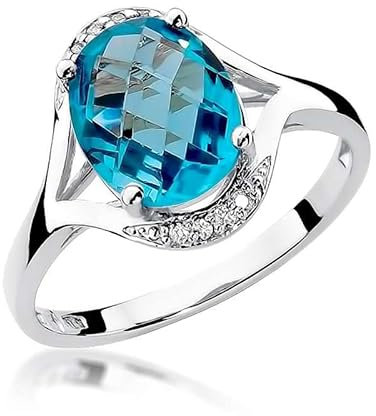 Lumari Gold - Damen Solitär Versprechen Ring Verlobungsring Damen Ring Gold 585 Echtgold 14k Gold mit natürlichem Diamanten Topas Gemstone Weißgold - Ringe Frauen - Hochwertiges Geschenk