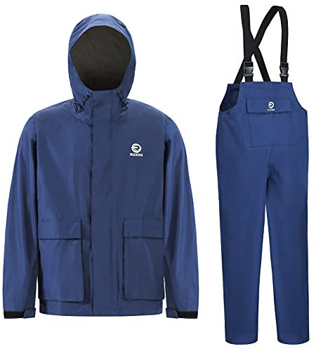 Rizzon Fishing Jacket with Bib Pants Waterproof Men Women Rain Suits Breathable Durable(Navy,X-Large)