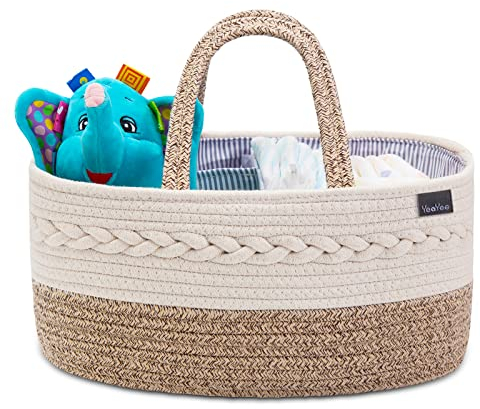 YeaYee Baby Windel Caddy Organizer,Multifunktionale Aufbewahrungsbox für Windeln, mit wechselbaren Fächern, 100% Baumwoll-Leinen, tragbarer Aufbewahrungskorb für Windeln, Babyparty-Geschenk