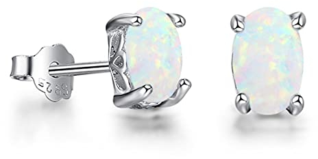 Klassische 6mm Oval Cut Erstellt Weiß Rosa Blau Opal Ohrringe Echt 925 Sterling Silber Schmuck Frauen Ohrstecker