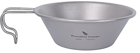 iBasingo Titanio Sierra Cup 300 ml Tazón con mango colgante Camping al aire libre Senderismo portátil taza Pan ligero vajilla Ti1090T