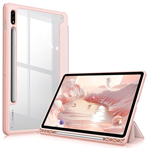 Fintie Hybrid Hülle für Samsung Galaxy Tab S8 11 Zoll 2022 /S7 11 Zoll 2020 - Stoßfeste Abdeckung mit Transparent Klar Hartschalen Rückseite Schutzhülle, Roségold