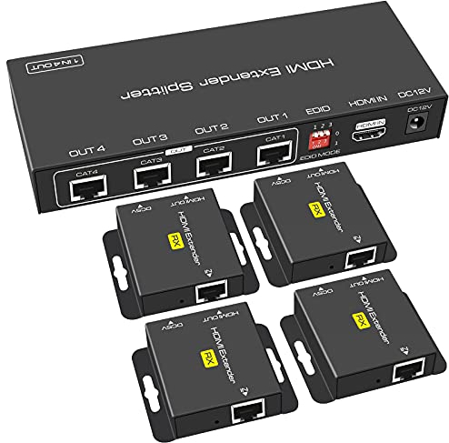 VEDINDUST HDMI Splitter Extender 1 Entrée 4 Sorties 50m 165ft Over Cat5e 6 7 Ethernet Transmitter Receiver Presets EDID Presets 1080p POC Seulement Besoin D'alimentation TX pour Le Travail