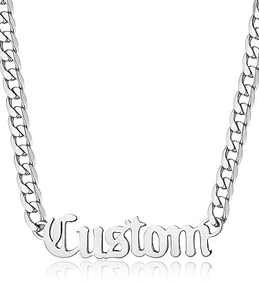 GoldChic Name Necklace for Women Stainless Steel Nameplate Jewellery Personalized Name Pendant Curb Cuban Chain Necklaces Adjustable Long Chain 18-20 inches