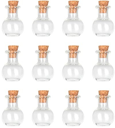 Magic Season Tiny Decorative Glass Bottles 12 Pcs (Tiny Flat-Bottomed Potion Bottles)