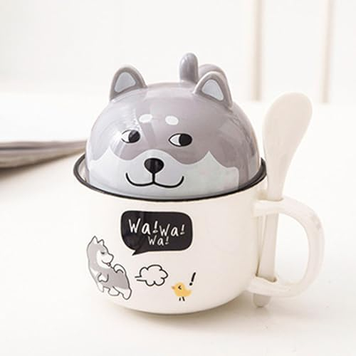 Taza 3D Husky Bonita, Kawaii Decoración Con Cuchara y Tapa, La Tapa se Puede Utilizar Como Recipiente para Té, Café, Leche