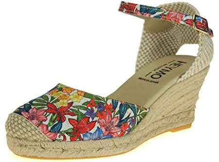 Calzados Romero 0318 HEYMO Alpargatas Valencianas para Mujer Cuña de Yute Ajuste con Hebilla al Tobillo Altura 6 Cuerdas BrilliBrilli Fucsia Talla 38