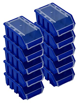 PAFEN Stapelboxen Set – 10x Stapelbox mit Deckel 160 x 75 x 115 mm – Sichtbox Stapelbox für Werkzeugwand Lagerbox, Blau