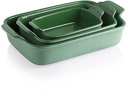 Sweejar Porcelain Bakeware Set for Cooking, Ceramic Rectangular Baking Dish Lasagna Pans for Casserole Dish, Cake Dinner, Kitchen, Banquet and Daily Use, 13 x 9.8 inch(Green)