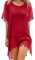 FFWTPY Mujer Suelto Vestido de Playa V Cuello Gasa Camisolas y Pareos con Borla Ropa de Baño de Playa Transparente Bikini Cover Up (Rojo)
