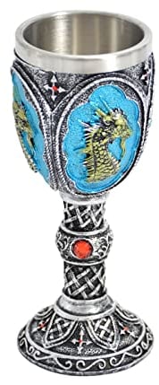 Kelch Wikingerkelch Arthurkelch Weinkelch Weinkrug Schwarz blau 17 cm x 6 cm Trinkkelch für Erwachsene und Kinder aus Metall (Drache blau)