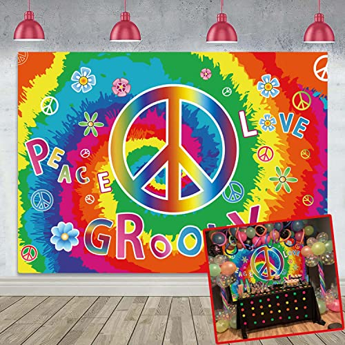 2,4 x 1,8 m 60er Jahre Hippie Thema Hintergrund Frieden Liebe Fotografie Hintergrund für 60er Jahre Hippie Thema Boho Karneval Party Dekoration Banner