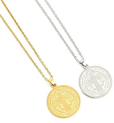 LONSVTTU 2 Stück 925 Silber Anhänger Kette Jesus Kette Heiliger Benedikt Anhänger 18k gold Damen Herren Schmuck
