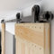 Schiebetürbeschlag Doppeltür 224cm Schiebetüren Schiebetürsystem Komplettset Laufschiene Rollen Set Schwarz für 2 Holztür 56cm Breit, Kleine Rolle in T-Form