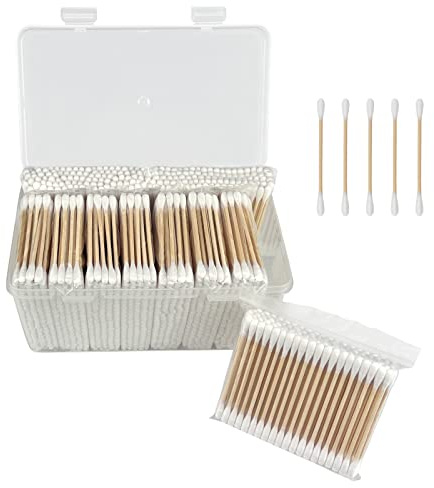 Garrelett Bambus-Wattestäbchen, 1000 Stück, natürliche Bio-Baumwolle, Ohrstöpsel mit Aufbewahrungsbox im Lieferumfang enthalten, starker 100% rein natürlicher Stick für Make-up, tägliche Reinigung,