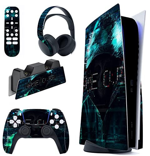 PlayVital Skin Stickers für ps5 Konsole Regular Edition,Vinyl-Skin Folie Stickers Aufkleber Schutzfolie für PS5 Konsole,Controller,Ladestation,Headset,Medienfernbedienung-Game Over Hacker