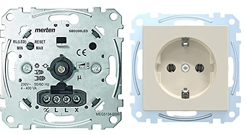 Schneider Electric Merten MEG5134-0000 - Universal Drehdimmer Unterputz Dimmschalter - 4-400 W - Phasenabschnitt - Aluminium, Silber & Schuko-Steckdose, Steckklemmen, System M, MEG2301-0419, Polarweiß