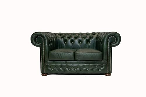 Chesterfield Sofa First Class - The Chesterfield Brand | 2 Sitzer Sofa | 100% Leder, handgefertigt, Original Chesterfield | Breite 150 cm | Cloudy Grün