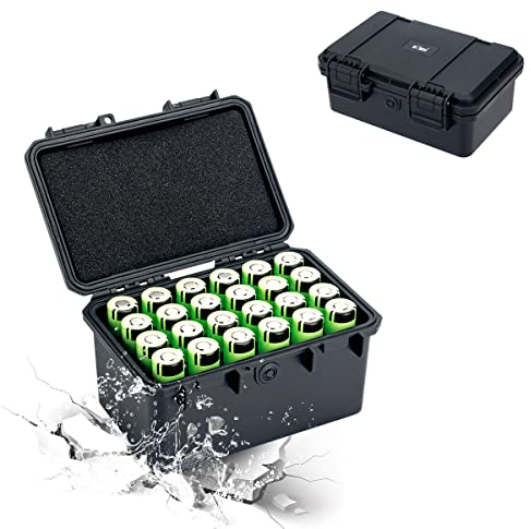 KIWIFOTOS Battery Organizer for 21700, Hard Battery Storage Holder Case with Water Resistance, 24 Slots Battery with Lock Hole, Shockproof Battery Container