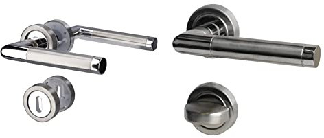 Alpertec 88020100AZ Edelstahl Türbeschlag BB 2farbig Rosetten für Zimmertürgarnitur & 28020130AZ Edelstahl Türbeschlag WC 2farbig Rosetten für Badtüren Türklinke Türdrücker Türgriffe