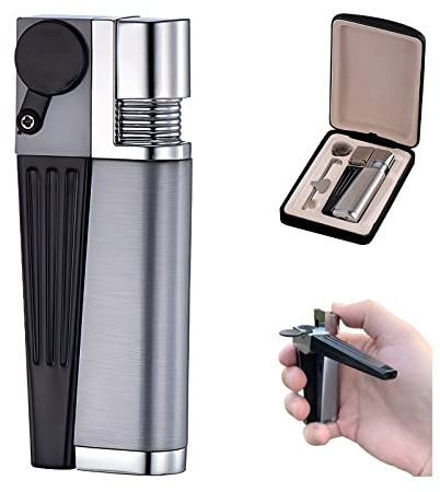 Mechero de Tubo de Metal de Llama Abiert, Encendedor Inflable Portátil con Tubo Plegable, Encendedor A Prueba De Viento para Camping Cocina, Regalo para Hombres y Padres (Plata A)